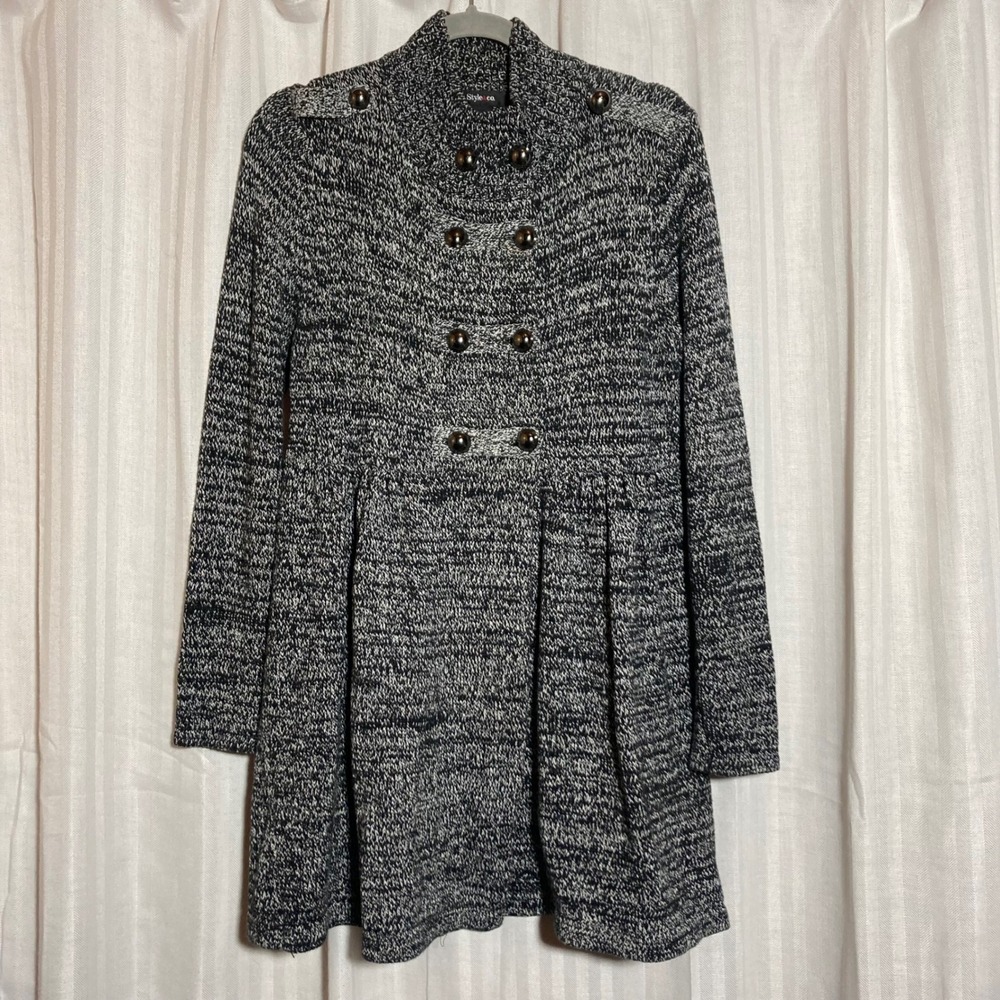 Black White Marled Peplum Double Breasted Style & Co Womens Cardigan Sweater S